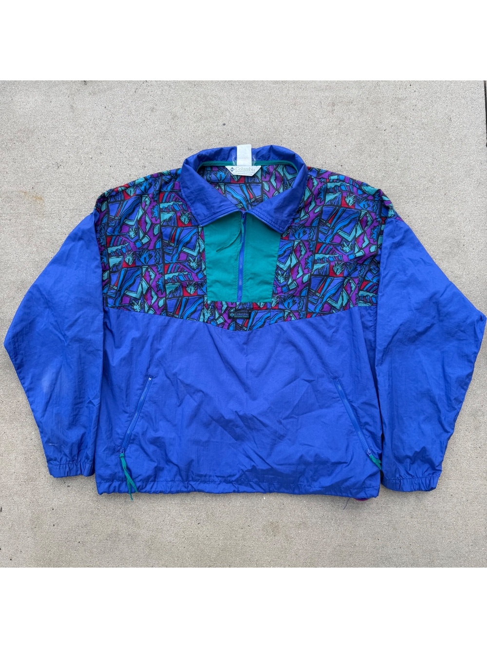 Columbia Pullover Windbreaker Mens L Blue Retro Multicolor Colorblock Vintage